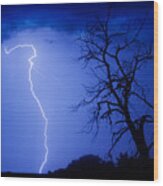 Lightning Tree Silhouette Wood Print