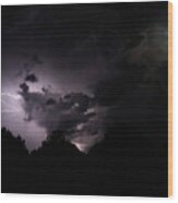 Lightning With Stars And Moon Wood Print