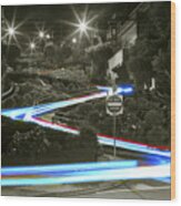 Lights On Lombard Black And White Wood Print