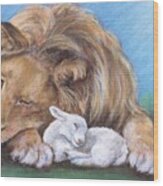 Lion And The Lamb Wood Print