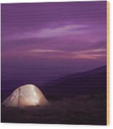 Lit Up Tent At Sunset Wood Print