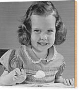 Little Girl Eating Ice Cream, C.1950s Wood Print