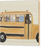 Little Yellow Bus Wood Print