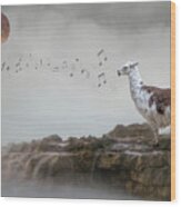 Llama Singing To The Moon Wood Print