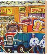 Local Kosher Bake Shop Montreal Memories Hockey Art Winter Scene Deli Truck Canadian Art C Spandau Wood Print