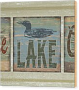 Lodge Lake Cabin Sign Wood Print