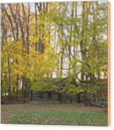 Log Cabin In Valley Forge - Autumn Wood Print