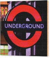 London Underground Sign Wood Print