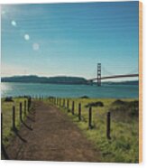 Lonely Path With The Golden Gate Bridge In The Background Wood Print