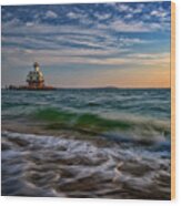 Long Beach Bar Lighthouse Wood Print