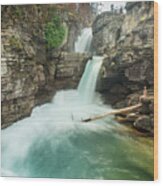 Long Exposures Of St Mary Falls In Glaciers National Park, Montana Wood Print