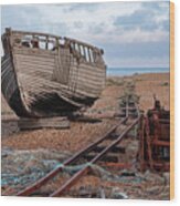 Long Forgotten -  Rusty Winch And Old Fishing Boat Wood Print