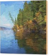 Loon Lake Autumn Oil Painting Wood Print