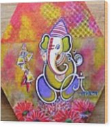 Lord Ganesha With Mantra Om Gam Ganapateye Namaha Wood Print