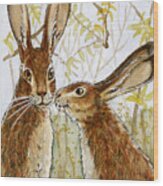 Lovely Rabbits - Little Kiss Wood Print