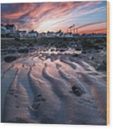 Low Tide Sunset In Northport, New York Wood Print