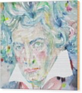 Ludwig Van Beethoven - Watercolor Portrait Wood Print