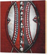 Maasai War Shield With Spears On Red Velvet Wood Print