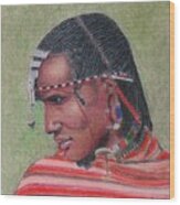 Maasai Warrior Ii -- Portrait Of African Tribal Man Wood Print