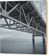 Mackinac Bridge In Black And White Wood Print