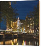 Magical Amsterdam Night - Westerkerk Through The Trees Wood Print