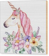 Magical Watercolor Unicorn Wood Print