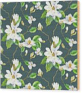 Magnolia Farmhouse Watercolor Chinoiserie Watercolor Home Decor Pattern Teal Blue Wood Print