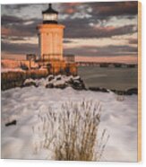 Maine Portland Bug Light Lighthouse Sunset Wood Print