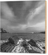 Maine Storm Clouds And Crashing Waves On Rocky Coast Wood Print