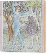 Male And Female Ballet Dancers Dance Among Flowering Trees Wood Print