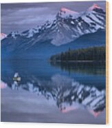 Maligne Lake Purple And Pink Wood Print