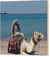 Man With Camel At Red Sea Wood Print