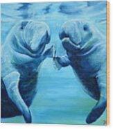 Manatees Socializing Wood Print