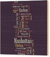 Manhattan New York Typographic Map Wood Print