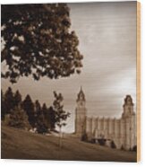 Manti Utah Lds Temple Sepia Wood Print