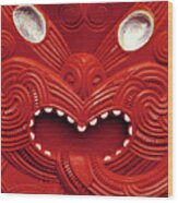 Maori Red Mask Wood Print