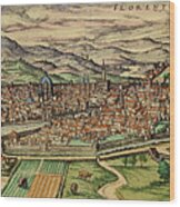Map Of Florence 1572 Wood Print