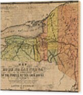 Map Of New York State Showing Original Indian Tribe Iroquois Landmarks And Territories Circa 1720 Wood Print