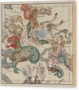Map Of The Constellations Cetus, Pegasus, Aquarius, Andromeda - Celestial Map - Antique Map Wood Print