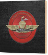 Marine Force Reconnaissance  -  U S M C   F O R E C O N  Insignia Over Black Velvet Wood Print
