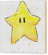 Mario Invincibility Star Watercolor Wood Print