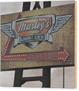 Marleys Gourmet Sliders Sign Post Processed Photograph Wood Print