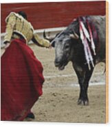 Matador Touching Bull With Sword Wood Print