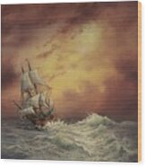 Mayflower At Sea Wood Print