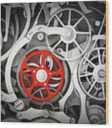 Mechanism, Clockwork With One Different, Red Cogwheel. Wood Print