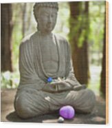 Meditation Buddha With Offerings Wood Print