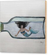 Mermaid In A Bottle Wood Print