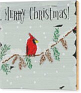 Merry Christmas Cardinal Wood Print