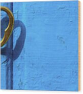 Metal Knob Blue Door Wood Print