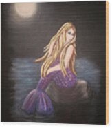 Midnight Mermaid Wood Print